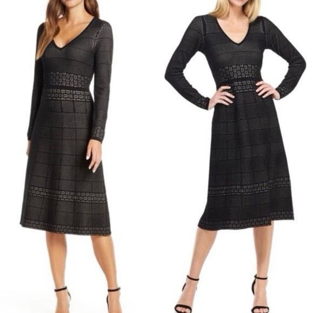 Gal Meets Glam Heidi Sweater Dress in Black Medium